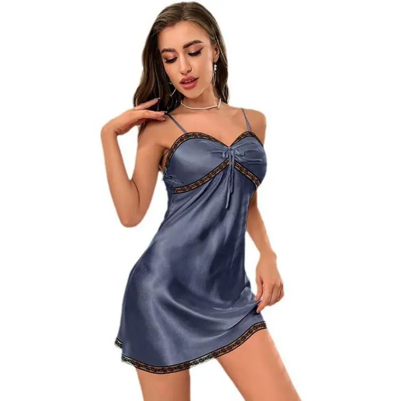 Female Nightgown Home Dress Sexy Lace Sleepwear Nightdress Summer Rayon Nightwear Lingerie Women Backless Bathrobe Loungewear