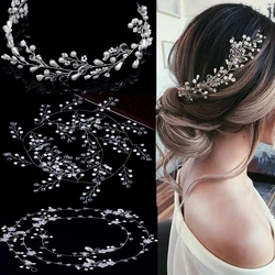 Elegant Crystal Flower Headband for bride Headwear Shin Rhinestone Ornaments Pearl Bridal Hairband Wedding Hair Accessories