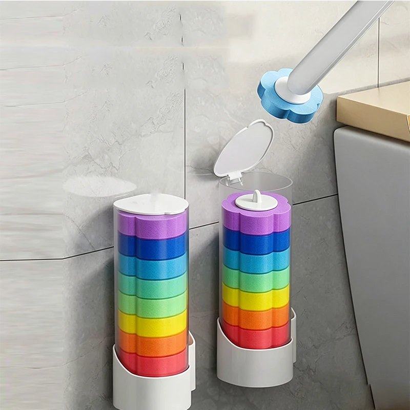 1 Set Wandmontierte Einweg-Toilettenbürste mit langem Griff, mit eingebauter antibakterieller Reinigungsflüssigkeit und Ersatzbürstenköpfen, für saubere und hygienische Reinigung ohne unzugängliche
