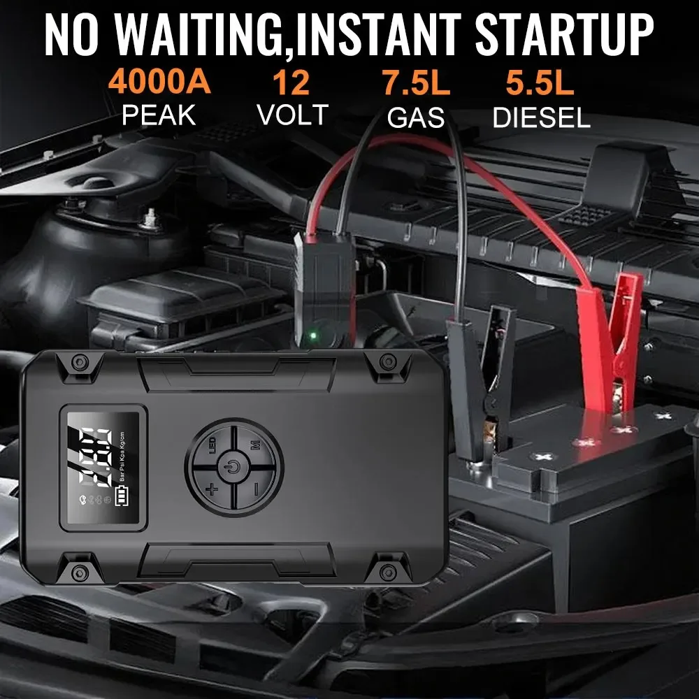 

Автомобильный воздушный насос с фонариком, портативным аккумулятором, аварийным стартером и многофункциональным насосом для накачивания шин