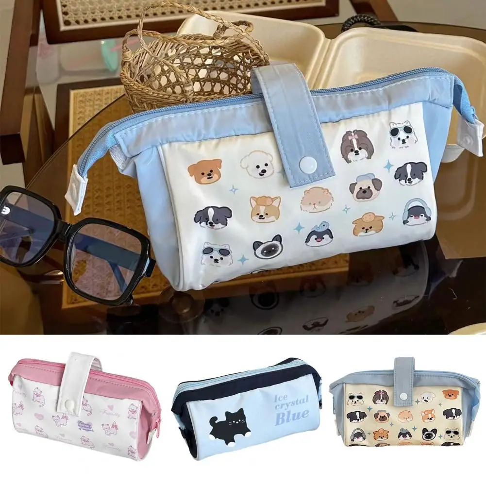 Bolsa de lápis de lona com fecho zipper, lápis, saco de armazenamento bonito impressão, papelaria portátil para escola