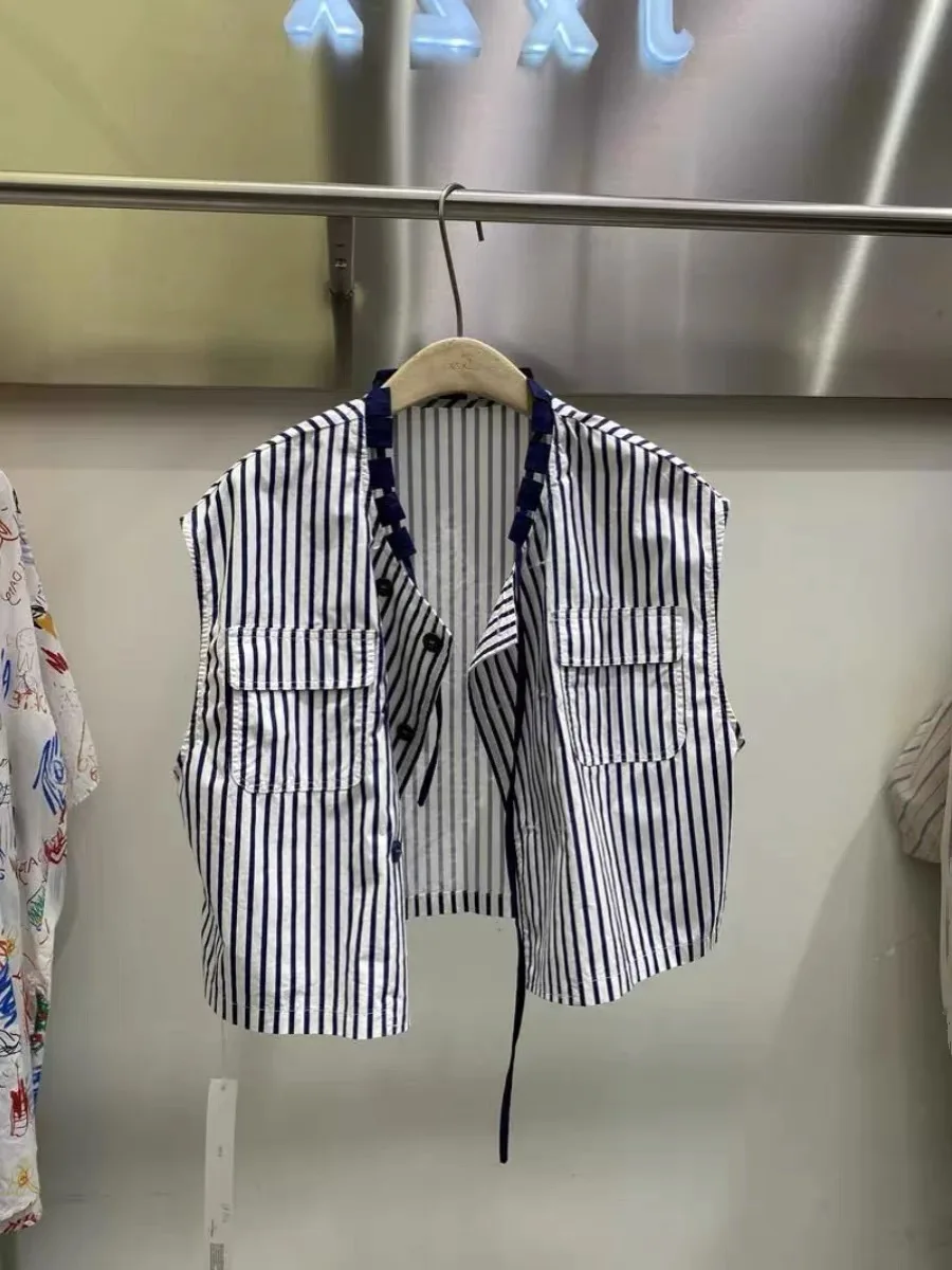 

Модный полосатый женский открытый кардиган, топ, модный дизайн, летняя поездка на работу, V-Ne, один пуговиц, другой материал