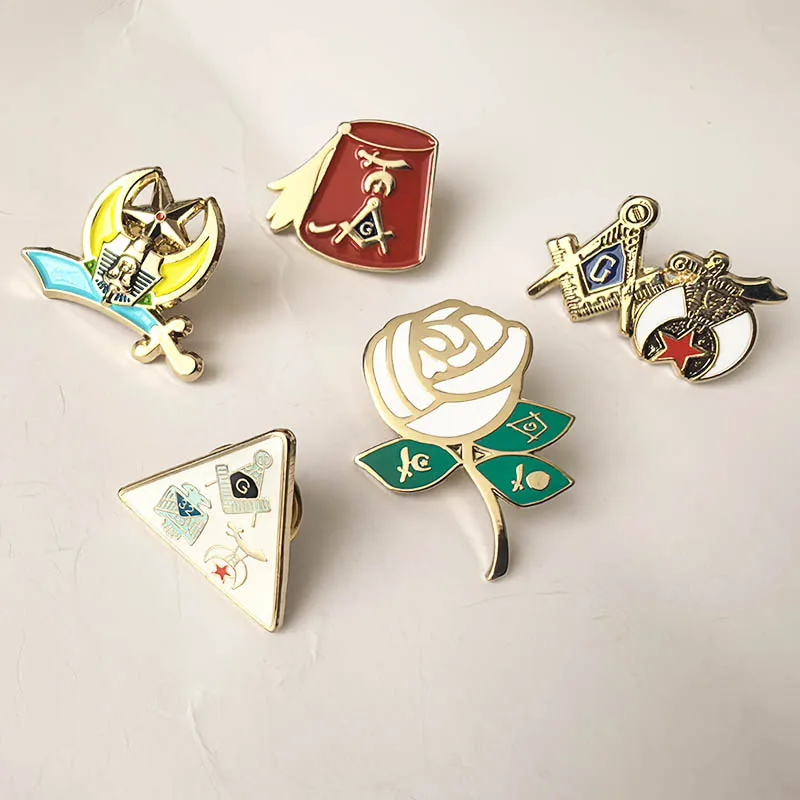 10pcs Masonic Scimitar Shriner Enamel Lapel Pin Brooch Sword Knife Crescent Moon Awareness of Breast Cancer Badge Metal Craft