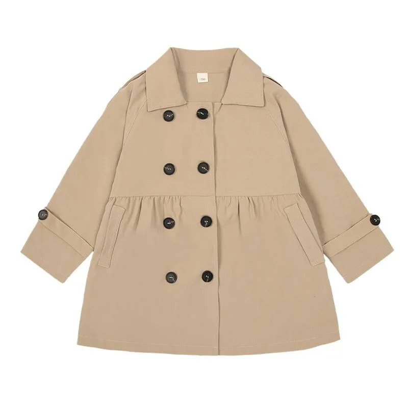 ملابس خارجية للفتيات للربيع والخريف النسخة الكورية سترة واقية كاكي مزدوجة الصدر مع مزاج عصري وأنيق #5