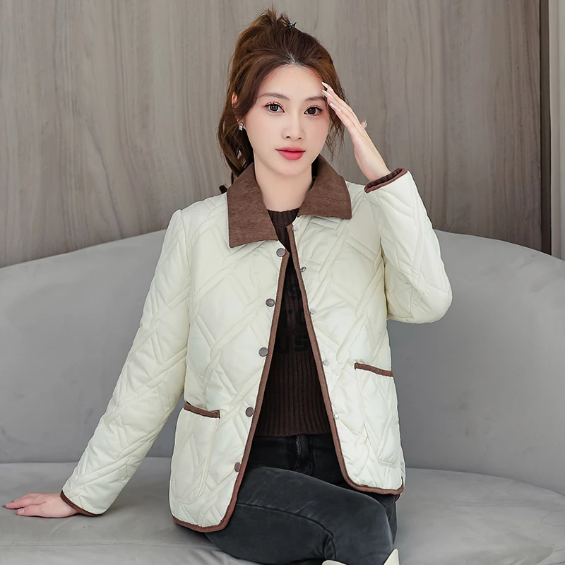 autunno e inverno Parka in cotone da donna Cappotto con risvolto Cappotto corto alla moda versatile per il tempo libero femminile Giacca sottile in puro colore