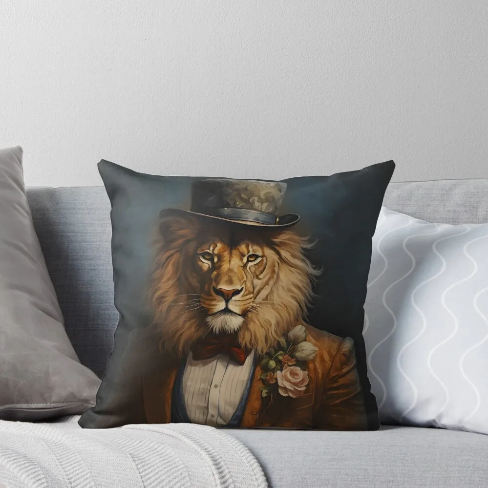 

Lion Portrait Dapper Animal Art Throw Pillow Cusions Cover Pillows Aesthetic Luxury Sofa Cushions pillow