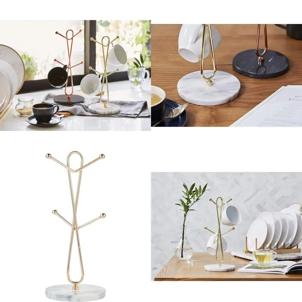 

Copper-Plated Mug Tree for White Countertops - Coffee & Tea Cup Storage Rack, Kitchen Organizer, and Bar Accessory