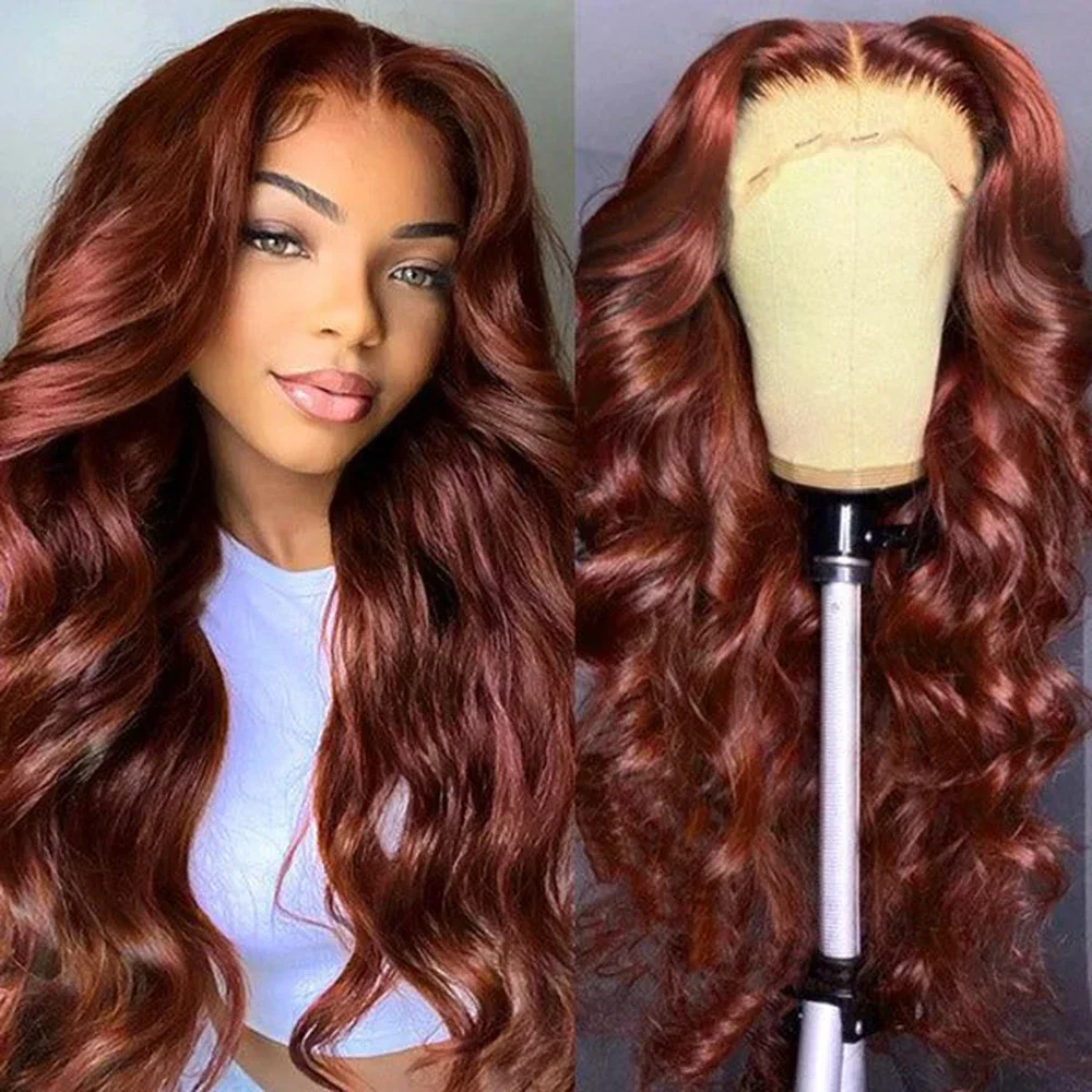 Reddish Brown Lace Wigs For Women Synthetic Lace Front Wigs Omber Red Lace Frontal Wig Pre Plucked Hairline With Baby Hair