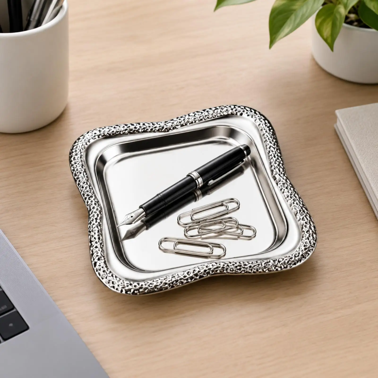 Decorative Metal Snack Tray Small Embossed Serving Dish for Fruit Trinkets Coffee Table Styling