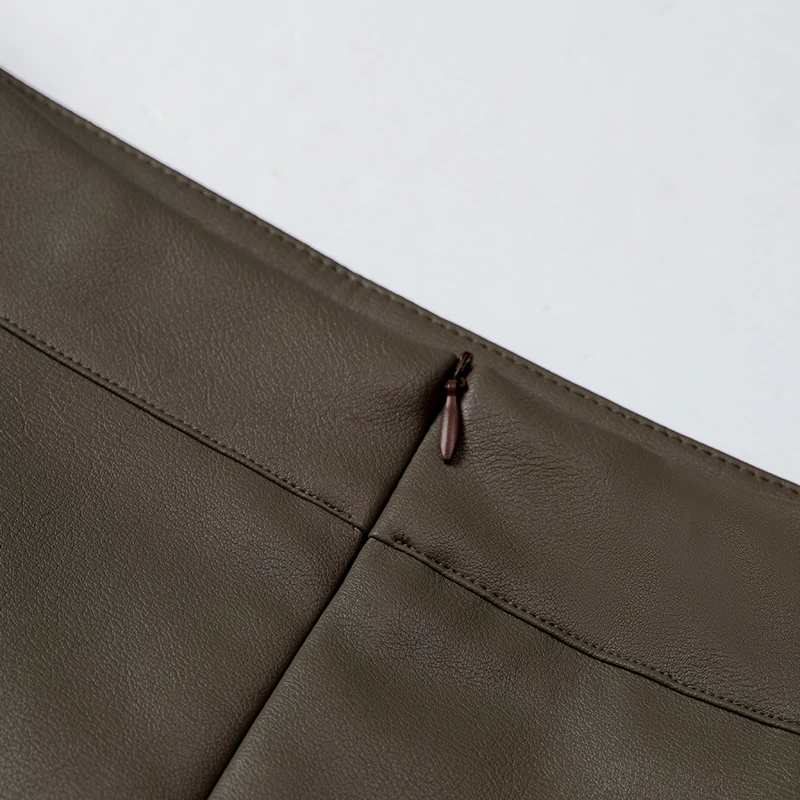 ZUZK Vrouwen Nieuwe PU Lederen Bodycon Rokken Rechte Rok Herfst Winter Hoge Taille Chic Eenvoudige Veelzijdige PU Lange Rok