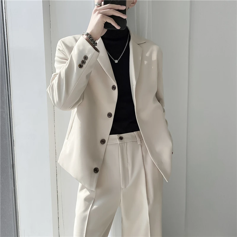 

Men Streetwear Vintage Casual Blazers Korean Fashion Office Dress Suit Jacket Blazer Male Coat Wedding Spring Casual Suit S-2XL