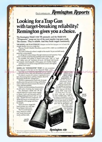 buy wall hangings 1974 fiream REMINGTON Trap Gun Shotgun metal tin sign