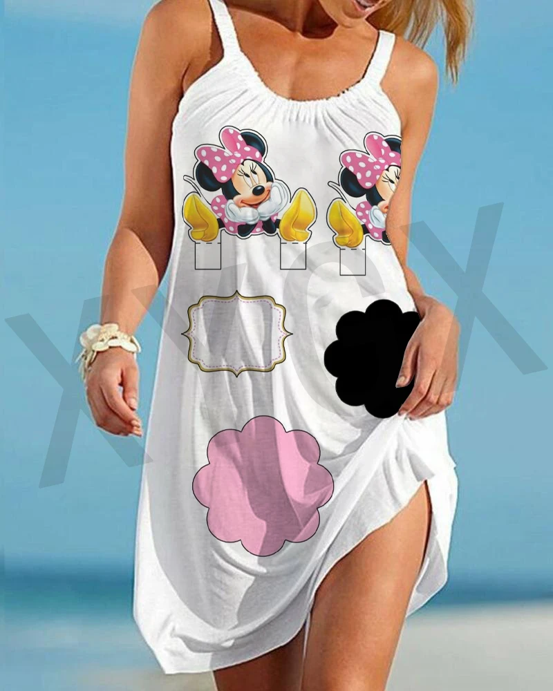 Minnie Mouse Elegante Jurken Voor Vrouwen Vrouw 2024 Disney Strandjurk Mickey Jurk Mode Top Print Casual Losse Oversized Dyr