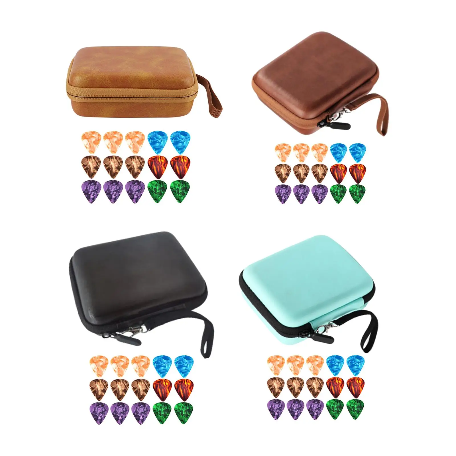 Portable Guitar Picks Holder Case with 15Pcs Picks Shock Absorption Storage