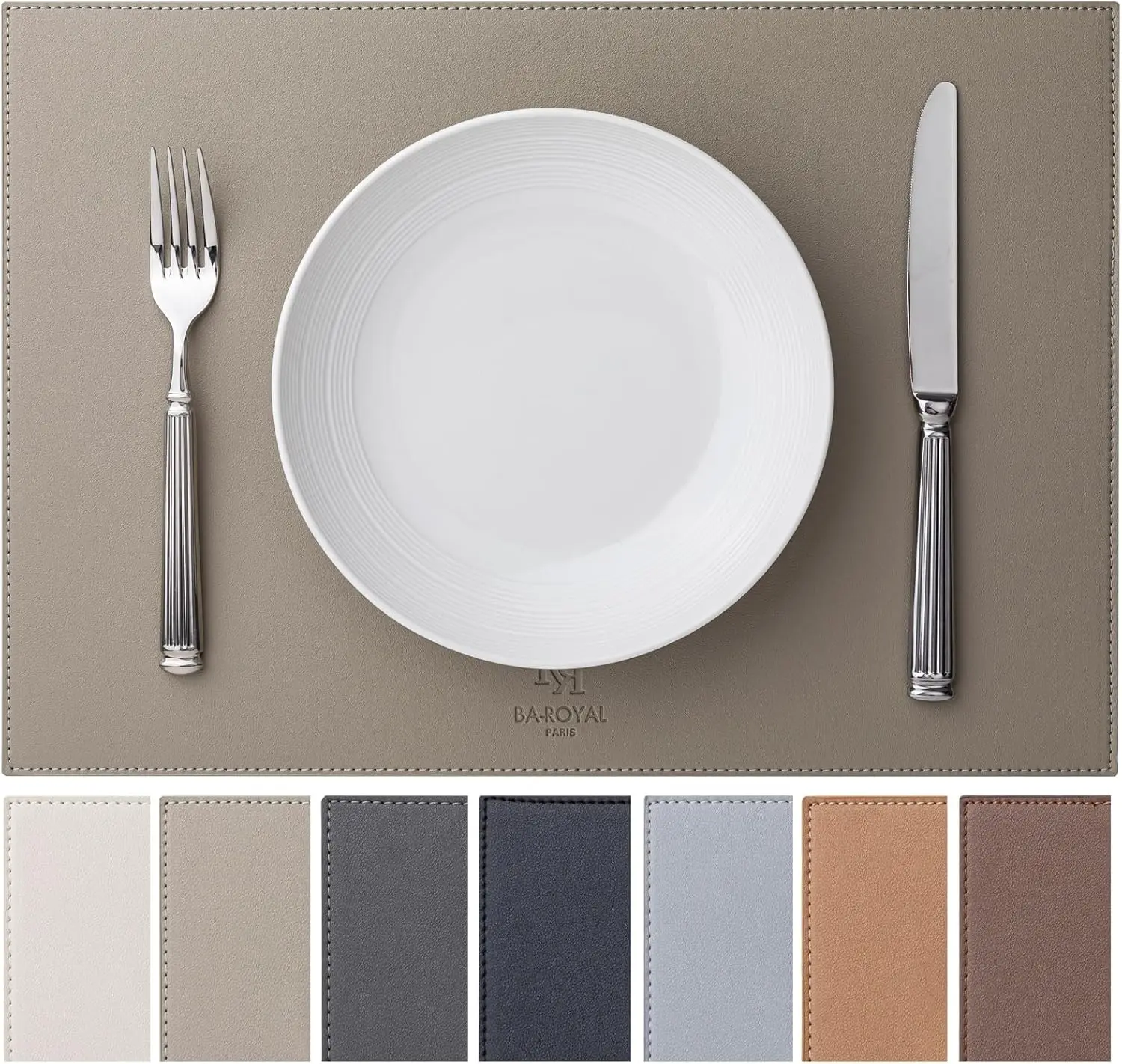 

Faux Leather Placemats Set of 12 - Washable, Heat Resistant Table Mats for Dining, Waterproof, Non-Slip, Easy Clean - Almond