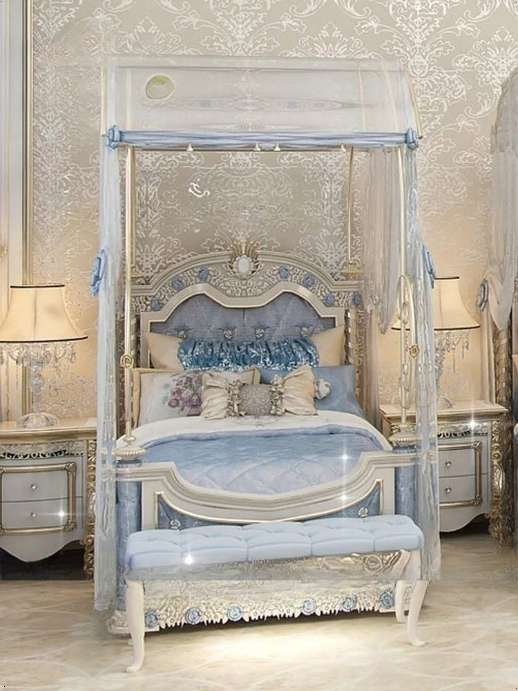 Tempat tidur putri mewah bergaya neoklasik dari kayu solid, impian anak perempuan, ukuran 1,5 meter