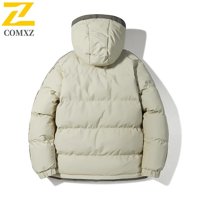 COMXZ Winter Cotton Coat Unisex Hooded Climbing Lightweight Windproof Jacket Fashion Fake Two Piece Thickened Warm Outerwear