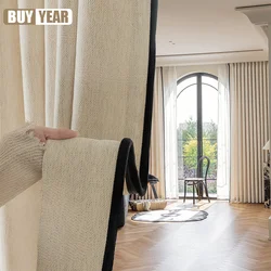 New Chinese Style Jacquard Chenille Thickened Blackout Retro Cotton and Linen Curtains for Living Dining Room Bedroom Custom