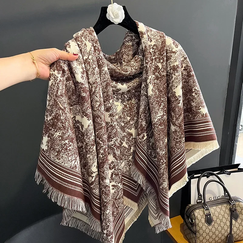 

2024 New Scarf Female Autumn Winter Korean Version Knitted Warm Bib Tie Dye Tassel Dual-use Shawls Fashion Everything T771