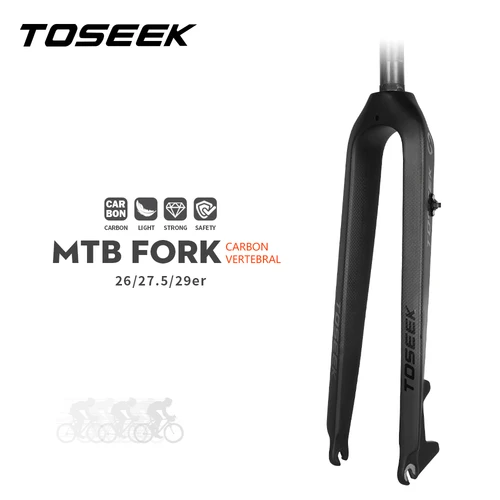 Imagen 1 del producto Toseek MTB horquilla delantera de bicicleta de fibra de carbono completa 26 / 27.5 / 29 ""horquilla de bicicleta rígida tubo recto 560g horquilla de bicicleta ligera de fibra de carbono