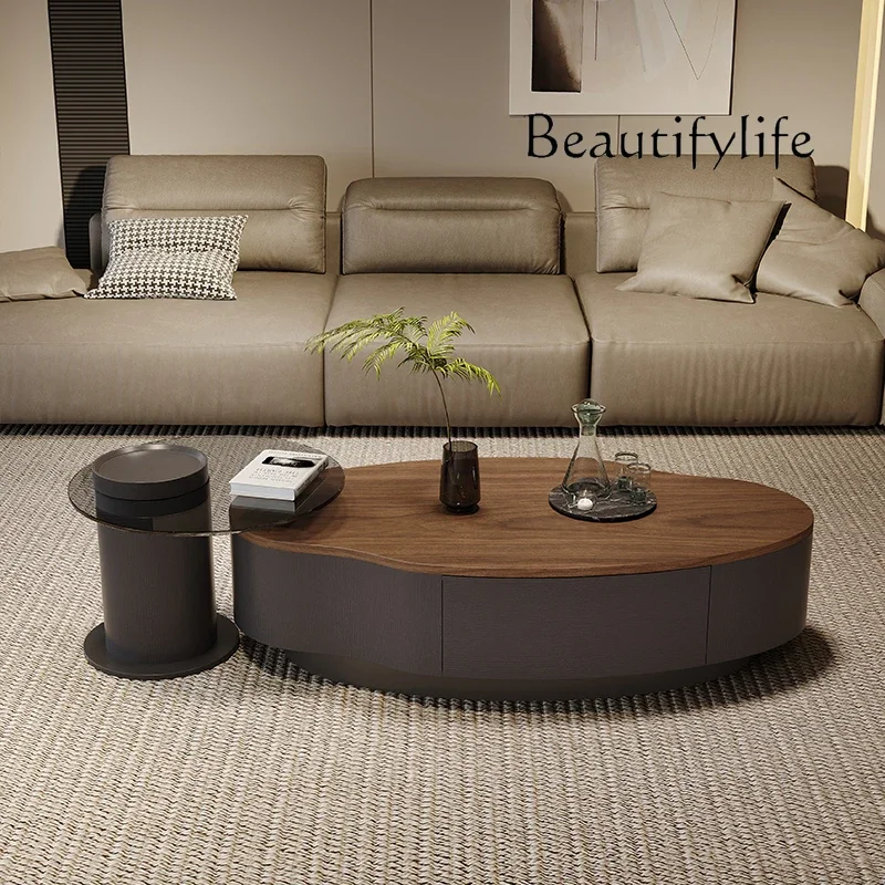 N40 French retro special-shaped mango walnut coffee table table light luxury household saddle leather antique style
