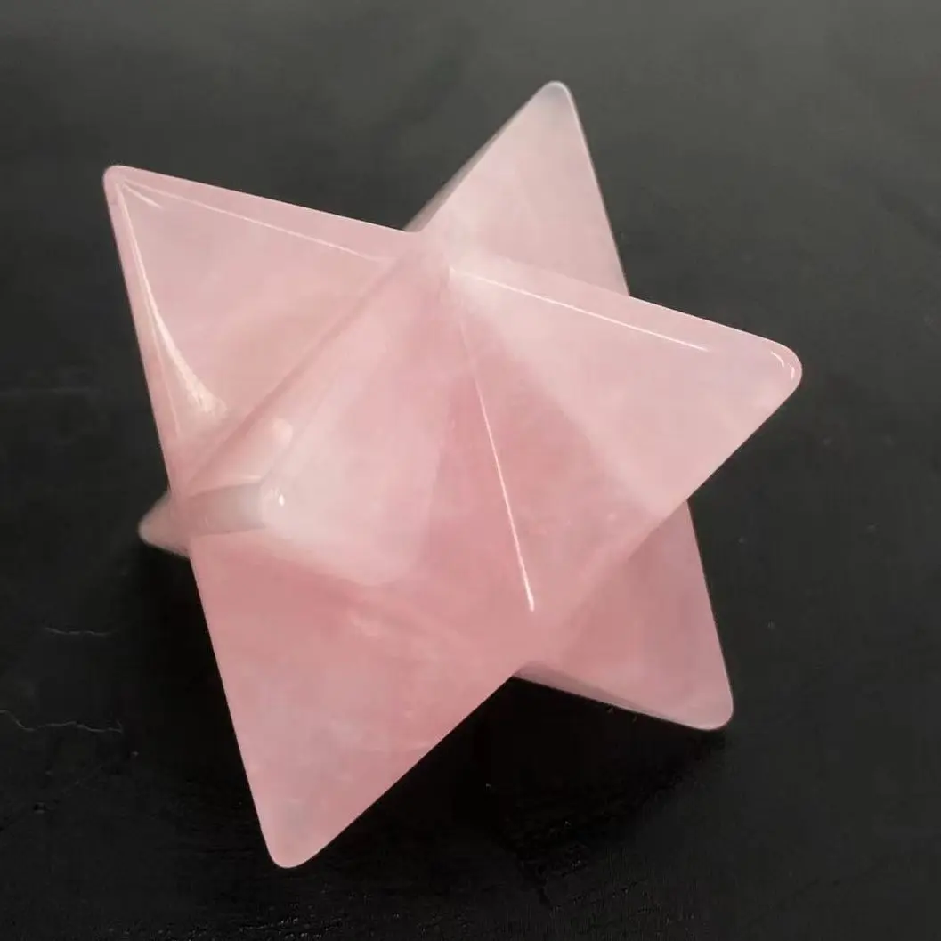 Gemas naturales talladas a mano de cuarzo rosa Merkaba, gemas curativas para la salud, decoración del hogar, 5cm, 1 unidad
