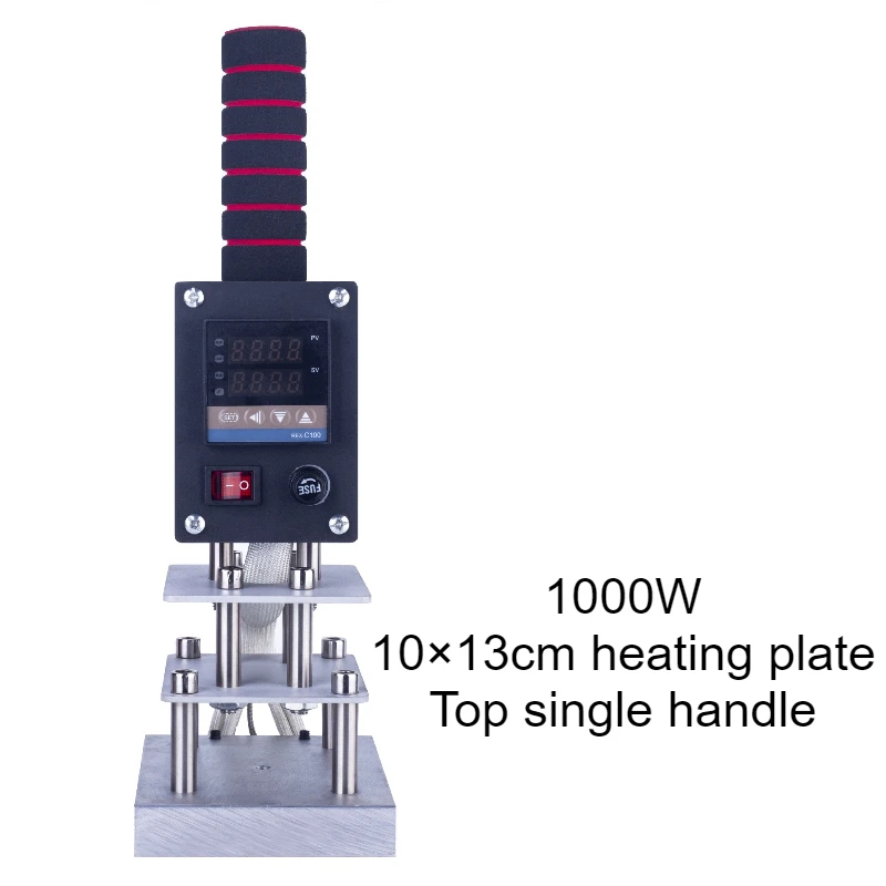 Singolo Doppia Maniglia 1000W Piccola Laminatrice Palmare 10×13cm Piastra di Riscaldamento In Pelle Scatola di Legno Noce di Cocco Pressa a Caldo Inchiostratrice
