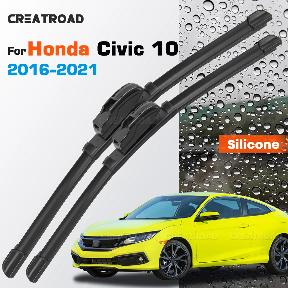 

Silicone Wiper Blades Fit For Honda Civic MK10 10th 2016-2021 Coated Silent HD Wear-Resistant Car Windshield Wipers 26"+18"