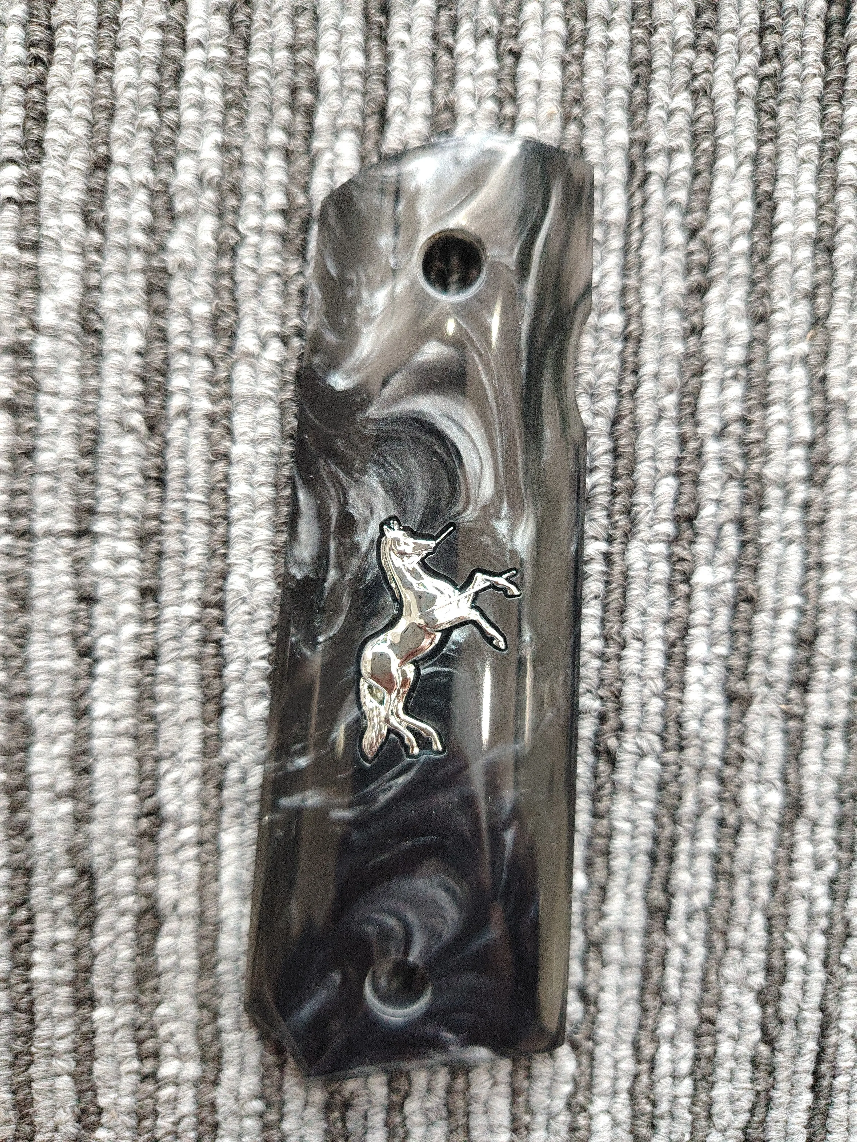 1911 Grips Full Size, zwarte parelmoer met zilveren paard, geschikt voor Colt, Kimber, Springfield, Remington, Rock Island, Government Commander