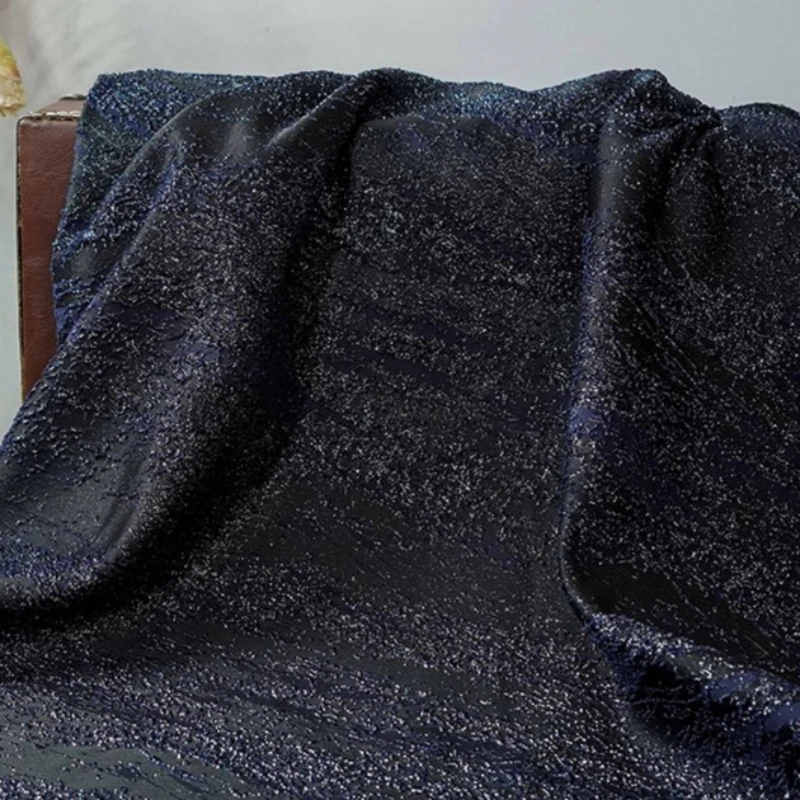 

L100cm X W155cm Vintage Blue Textured Jacquard Home Fabric Irregular Dress Coat Suit Handbag Designer Decoration Craft Material