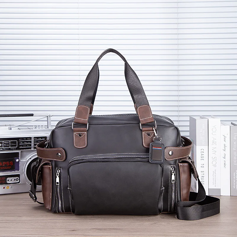 

Мужская сумка-портфель из искусственной кожи Crazy Horse, вместительная сумка через плечо для ноутбука, деловая сумка-дафл, сумка-тоут, большая сумка через плечо с большой вместимостью