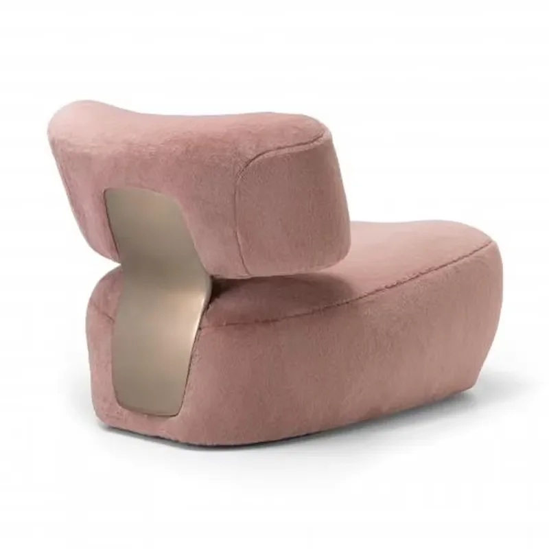Modern Pink Plush Lounge Chair for Living Room Dining Outdoor Bar Gym Velvet Leather with Wooden Frame Accent Leisure Sofa