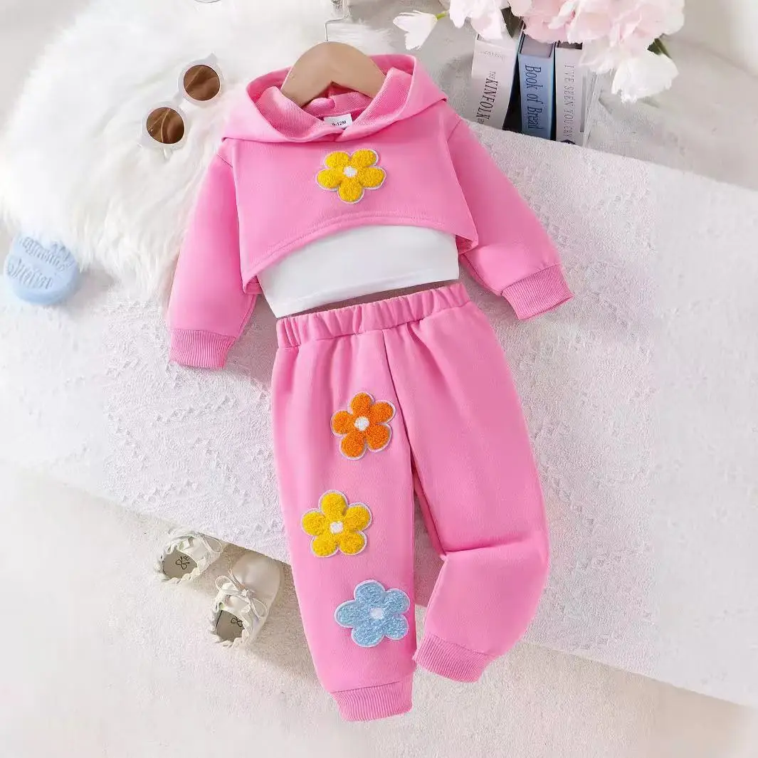 

3 PCS New Autumn Style For Girls Aged 0-4 Years Old. Comfortable And Sweet Pink Hoodie + Halter Vest + Pant suit 2025 New