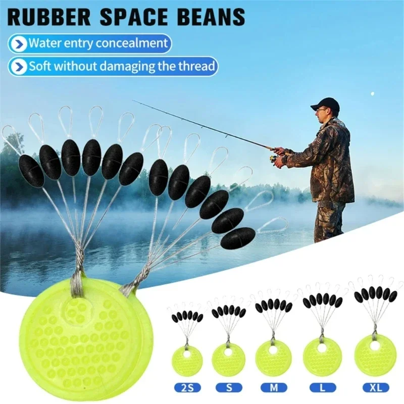 

10 Grop Space Beans Fishing Bobber Stopper Float Sinkers Stops for Fishing Line Oval/Cylinder Float Stop Stoppers