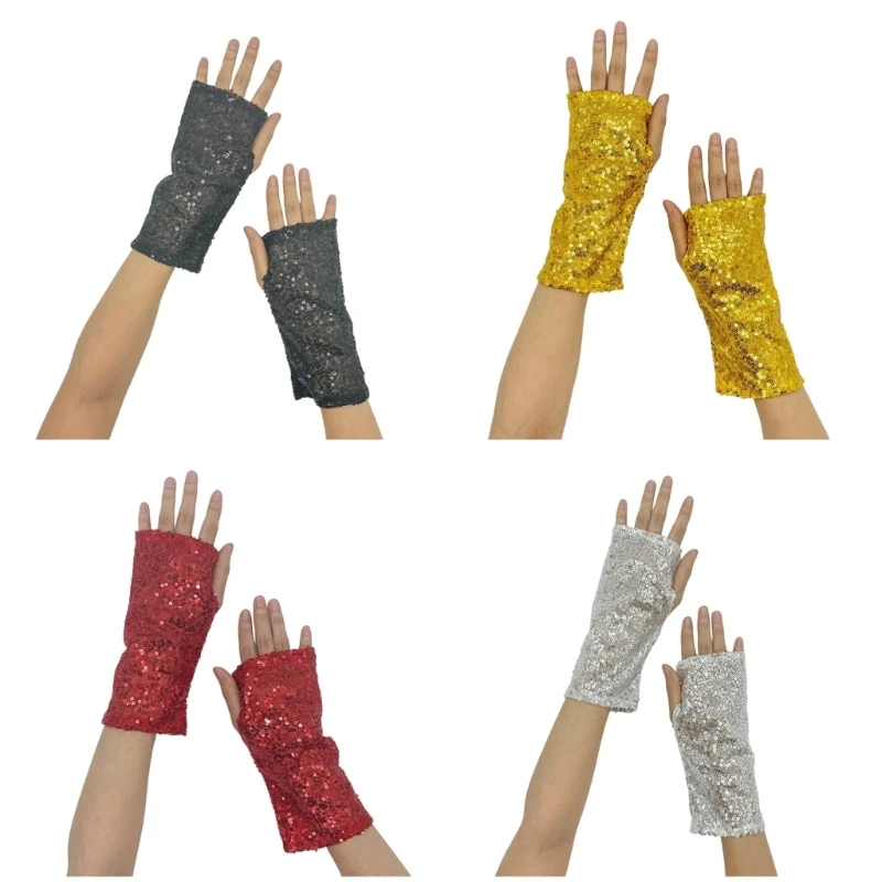 340D Shining Sequins Gloves Fingerless Handwear Gloves For Stage Show And Theme Event