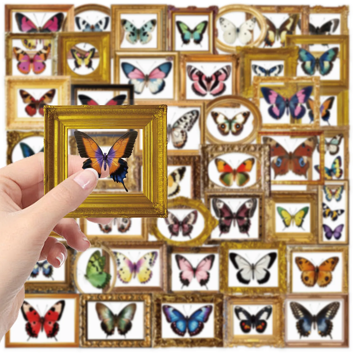 10/30/52PCS Retro Butterfly Vintage Frame Transparent PET Sticker DIY Phone Laptop Luggage Skateboard Graffiti Decals Fun Gift