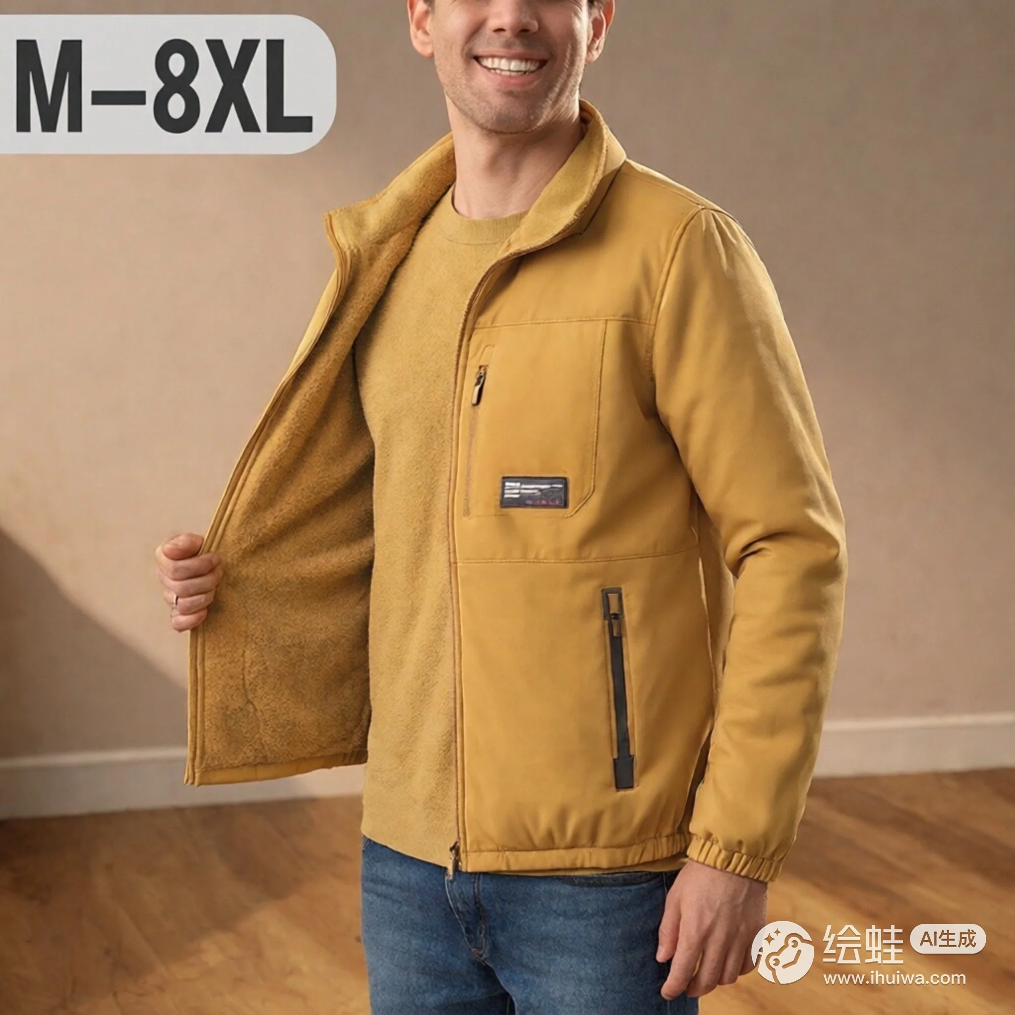 Large Size Mens Fleece Jacket Outdoors Work Windproof Stand Collar Casual Jackets Winter Plush Thickened Warm Fleece Overcoat