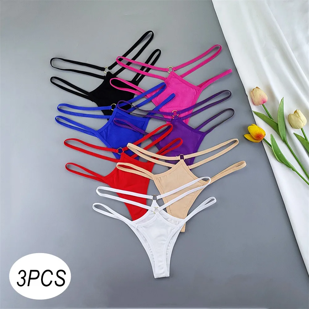 3 قطعة حزام مزدوج القطن ثونغ النساء حجم كبير الملابس الداخلية مثير منخفضة الخصر السيدات Soild سلسلة سراويل #1