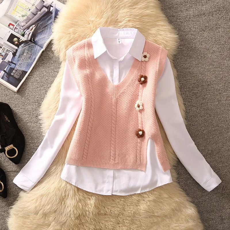 Peças individuais/conjuntos doce mori colete camisa dois conjuntos de outono inverno feminino 2025 nova camisola colete topo conjuntos de boa aparência