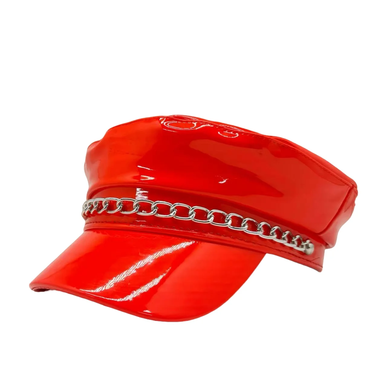 HongLuan Laser lederen kapiteinshoed Strass en militaire petten voor dames, Rave Festivals Accessoires & Feestpet Man Cosplay Fem