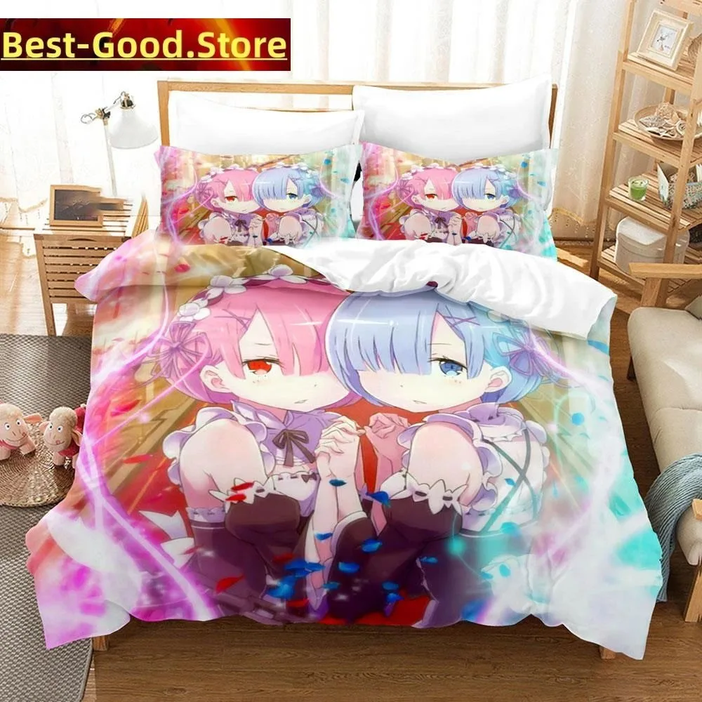 3D Print Anime Re Zero Rem Ram Emilia Bedding Set Boys Girls Twin Queen King Size Duvet Cover Pillowcase Bed boys Adult Bedroom