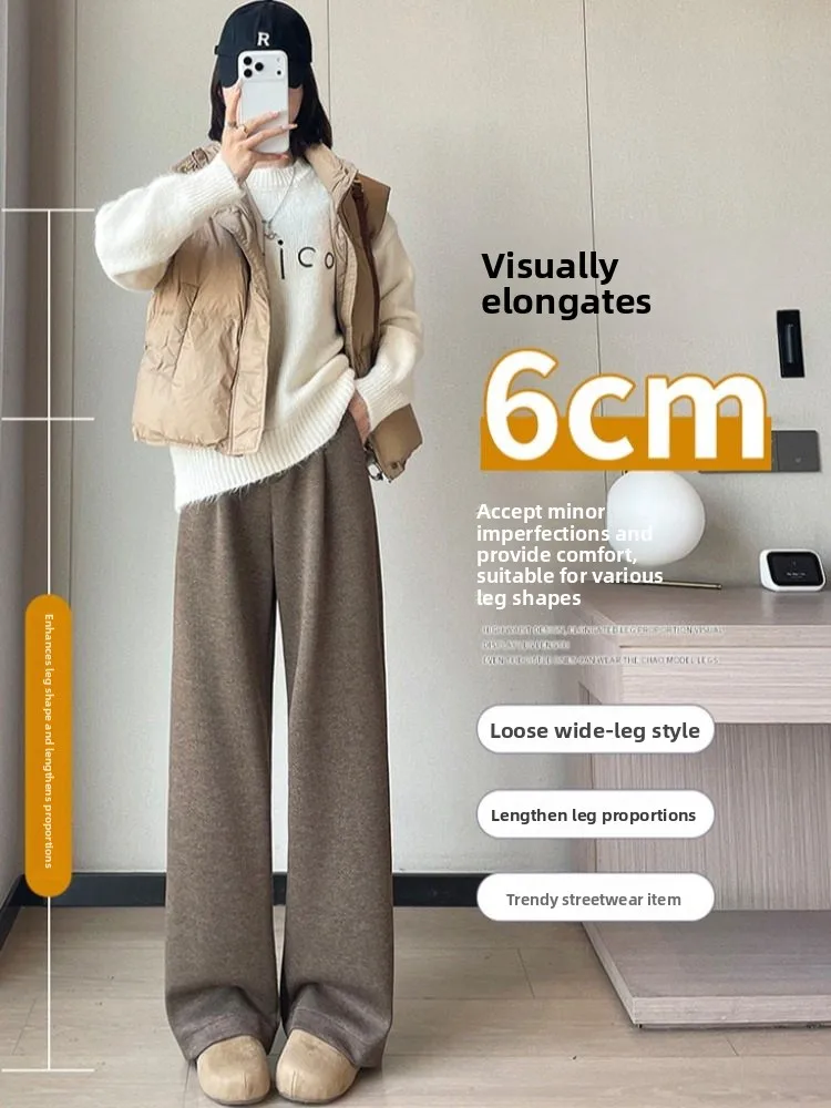 กางเกงขายาวทรงตรงเอวสูงสำหรับผู้หญิง ฤดูใบไม้ร่วง ฤดูหนาว ทรงหลวม ใส่สบาย ช่วยให้ดูผอม  ความยาวคลุมเท้า ให้ความอบอุ่นในฤดูหนาว...