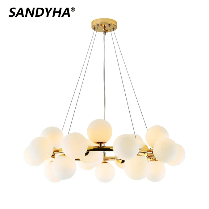 

SANDYHA Nordic Style Magic Beans Pendant Light Glass Ball LED Chandelier Ideal for Living Room Bedroom Dining Table Decor