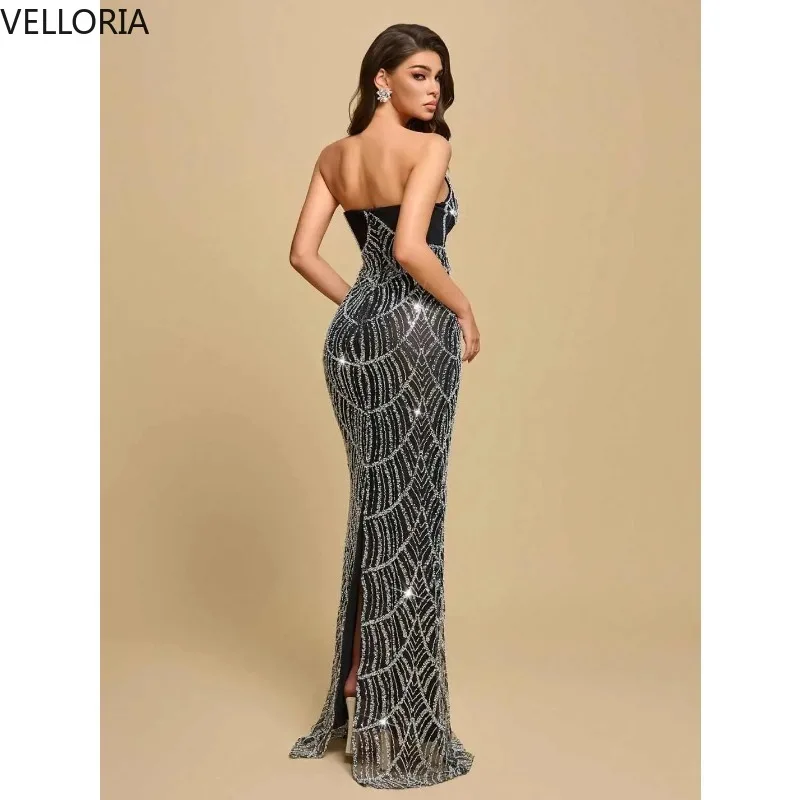 Prachtige strapless galajurken, elegante mouwloze avondjurk met kralen, vloerlengte, lovertjes, feestjurk op maat