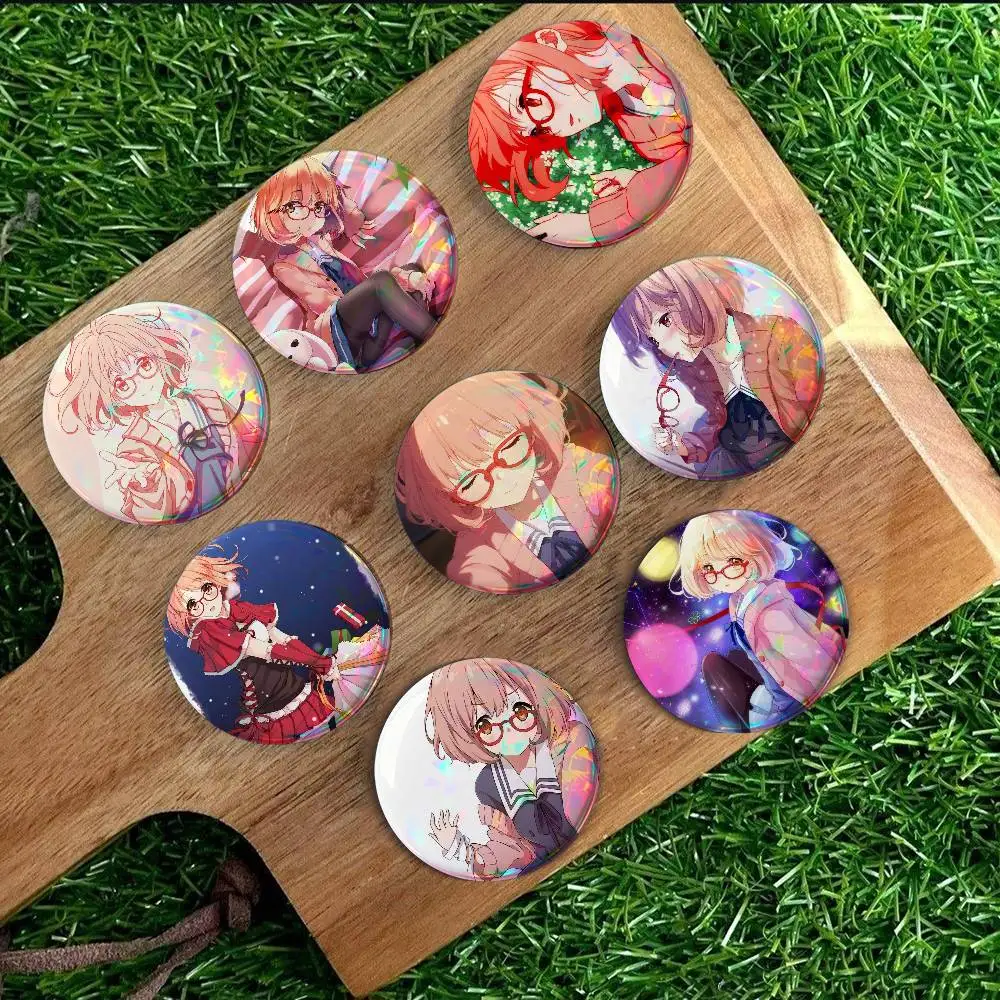 Kuriyama Mirai Kyoukai No Kanata für Abzeichen Laserholographisches Benutzerdefiniertes Abzeichenbild Metall-Anstecknadel Brosche für Kleidung Rucksack