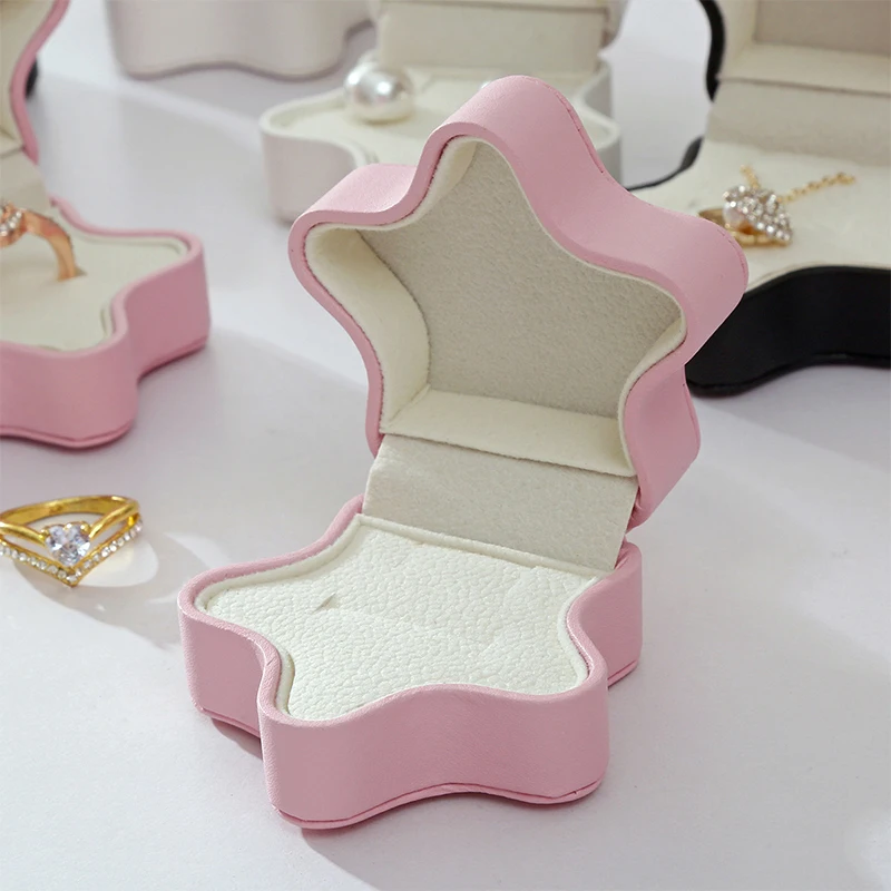 Romantic Wedding Rings Box Star Shape Jewelry Boxes Engagement Ring Case Valentine's Day Jewelry Rings Display Gift Box