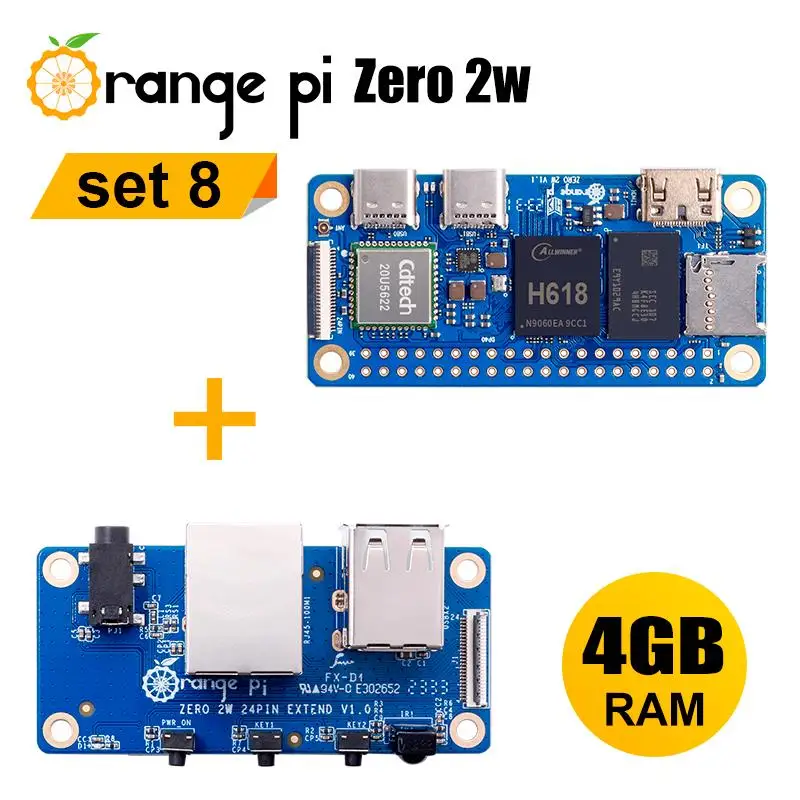 To Orange Pi Zero 2W 4GB RAM + Expansion Board Development Board Allwinner H618 WiFi-BT Orange Pi Zero 2 W Single Board Computer