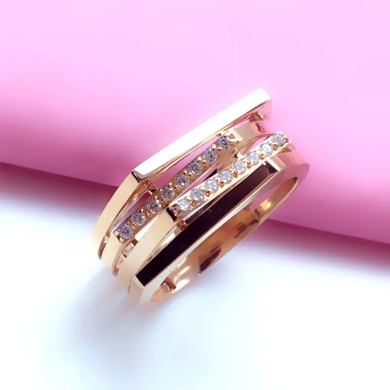 585 Purple Gold Irregular inlay Diamonds  rings for women Plated 14K Rose Gold Fashion Classic Trendy Ring Adjustable Jewelry - view 4