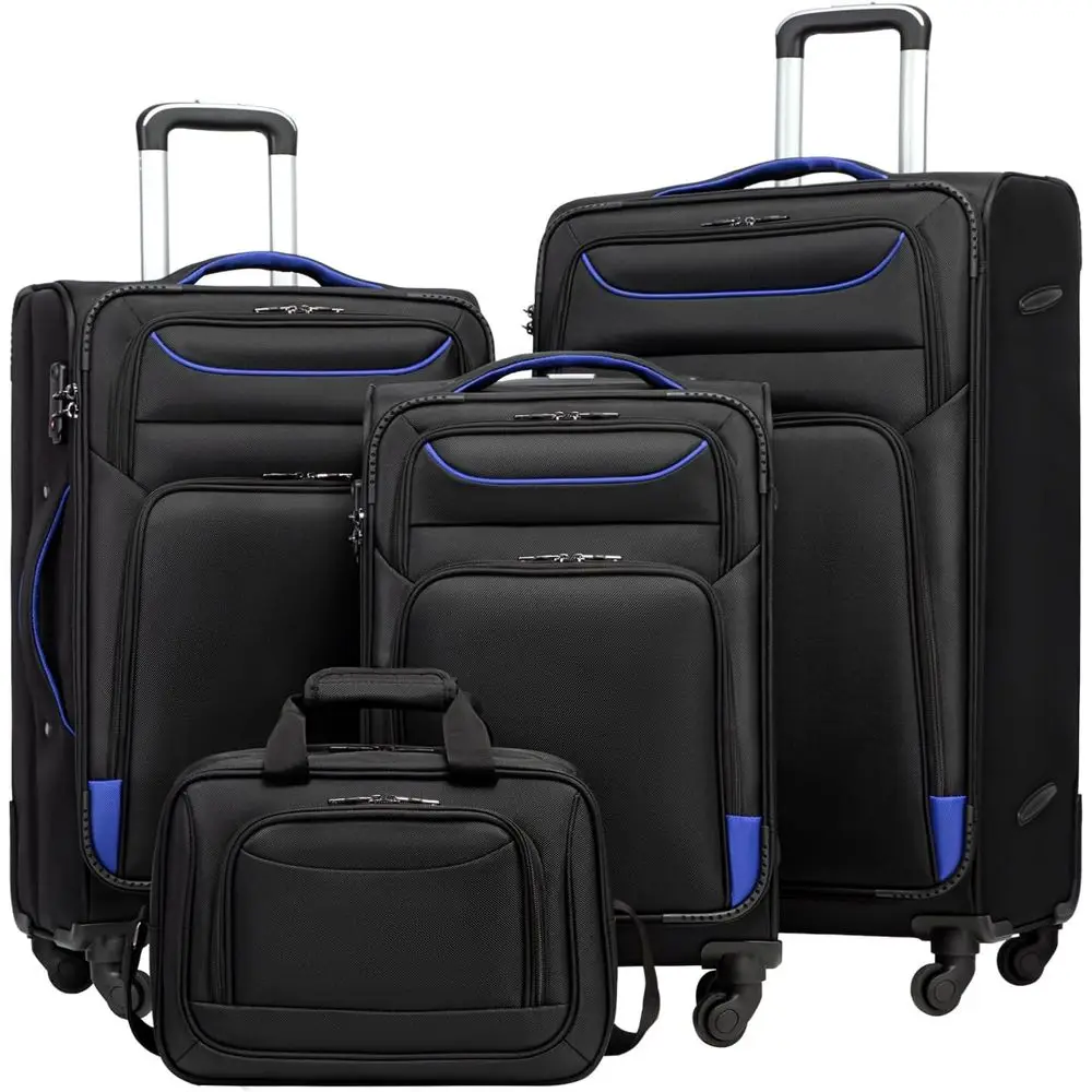 

4-Piece Coolife Softshell Spinner Luggage Set with TSA Lock - Black & Blue