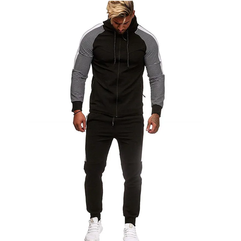 

Мужская спортивная одежда, комплект из 2 предметов, мужской полосатый лоскутный повседневный костюм, толстовки, толстовки, спортивные штаны, модная осенняя одежда MY839